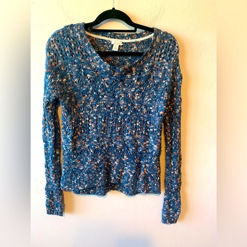 Hinge angora wool blend blue crochet sweater size XS